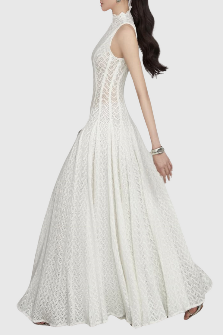 Dodiya Wavy-pattern Sleeveless Lace Maxi Dress