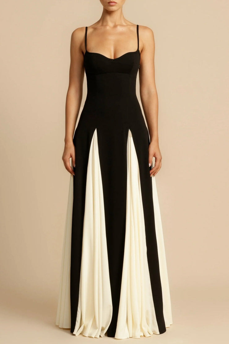 Dominic Paneled Tulle Slit Maxi Dress
