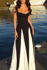 Dominic Paneled Tulle Slit Maxi Dress