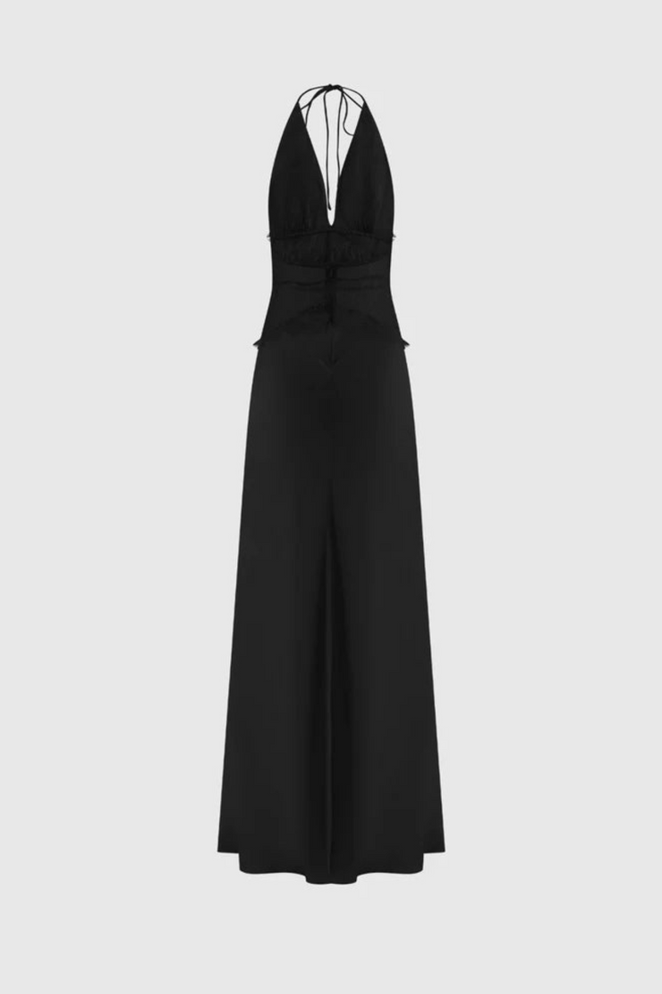 Edwiga Lace Halter Maxi Dress - Black