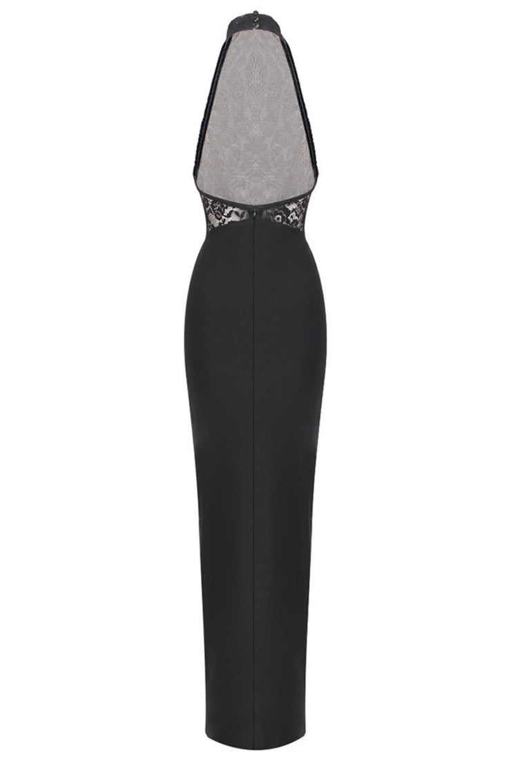 Eileen Halter Lace Ruched Maxi Dress