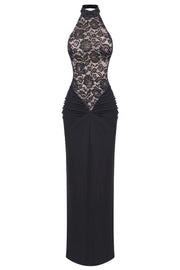Eileen Halter Lace Ruched Maxi Dress