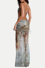 Einar Print Mesh Embellished Backless Maxi Dress