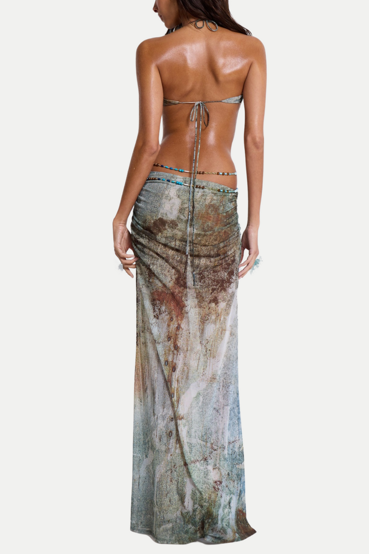Einar Print Mesh Embellished Backless Maxi Dress