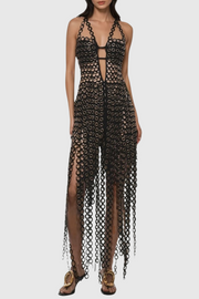 Eleusine Deep-V Fringe Cutout Maxi Dress