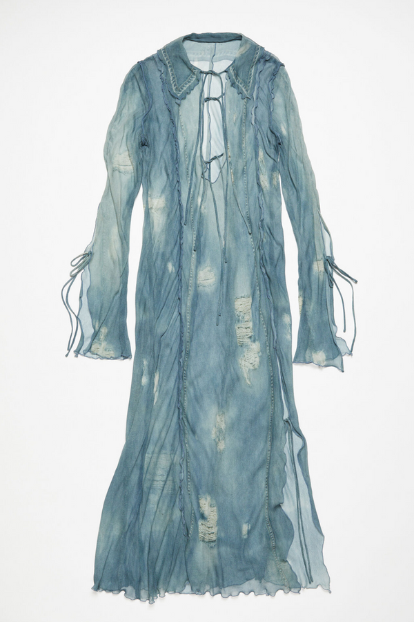 Ellen Mesh Printed Ruffle Maxi Dress