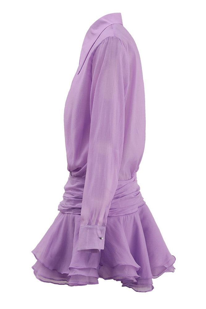 Ember Ruched Ruffle Mini Dress - Purple