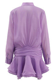 Ember Ruched Ruffle Mini Dress - Purple