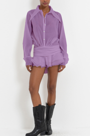 Ember Ruched Ruffle Mini Dress - Purple