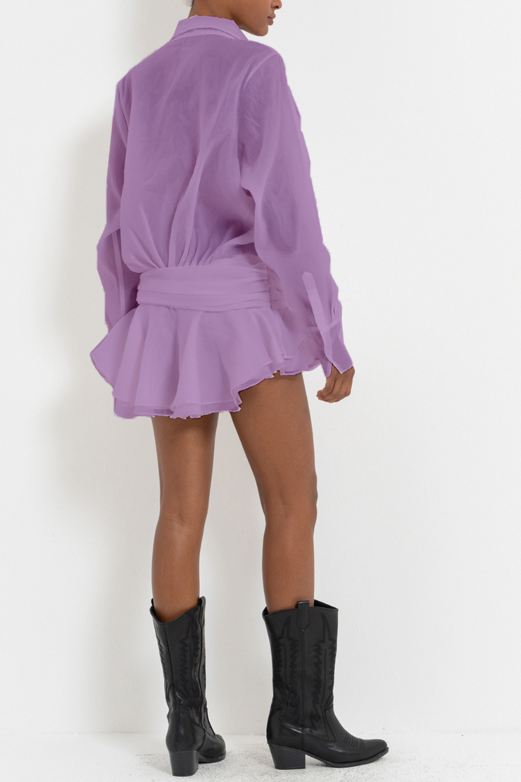 Ember Ruched Ruffle Mini Dress - Purple