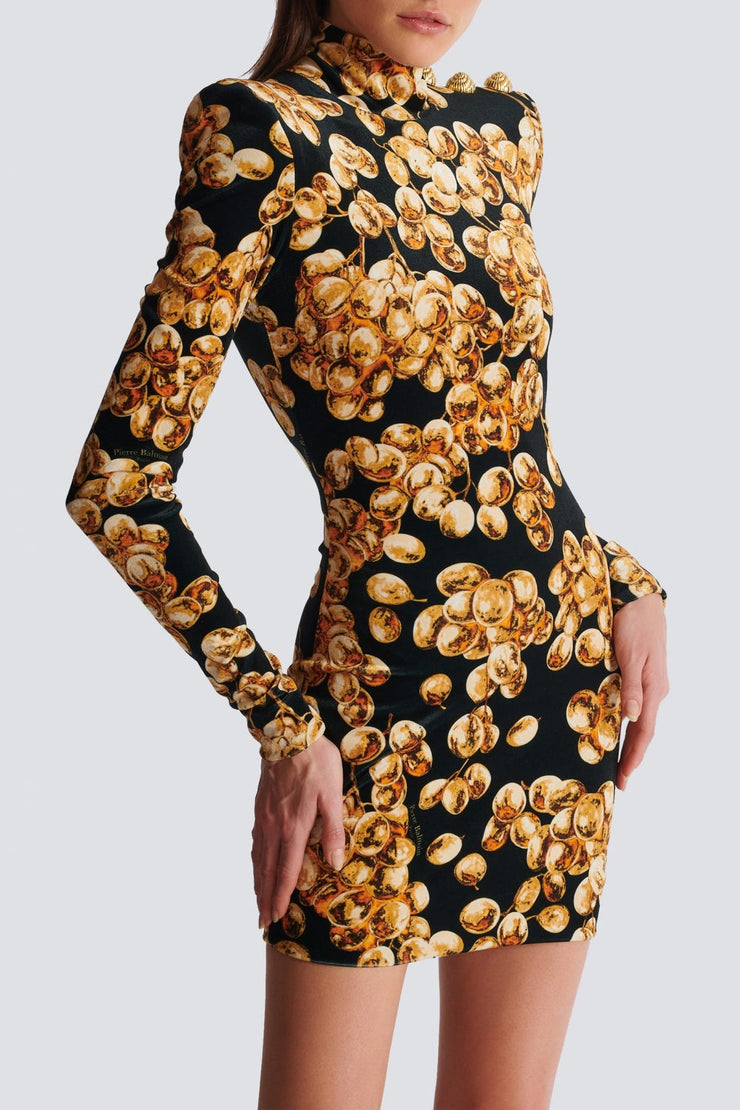 Enslo Grape Print Velvet Mini Dress