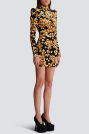 Enslo Grape Print Velvet Mini Dress