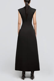 Eorkone Symmetric Drapes Flared Midi Dress - Black