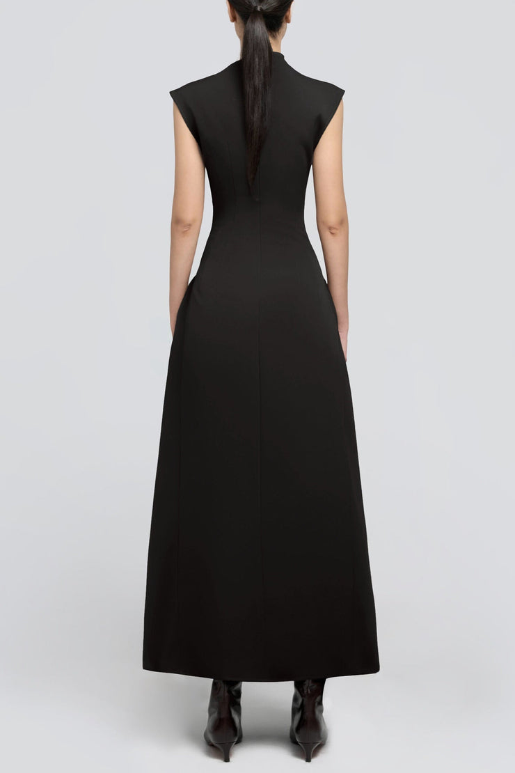 Eorkone Symmetric Drapes Flared Midi Dress - Black