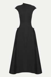 Eorkone Symmetric Drapes Flared Midi Dress - Black