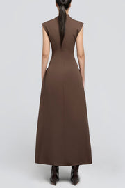 Eorkone Symmetric Drapes Flared Midi Dress - Brown