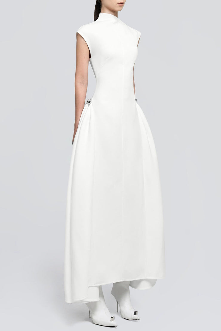 Eorkone Symmetric Drapes Flared Midi Dress - White