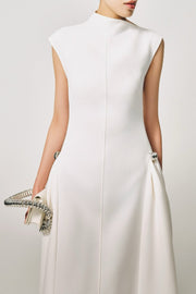 Eorkone Symmetric Drapes Flared Midi Dress - White