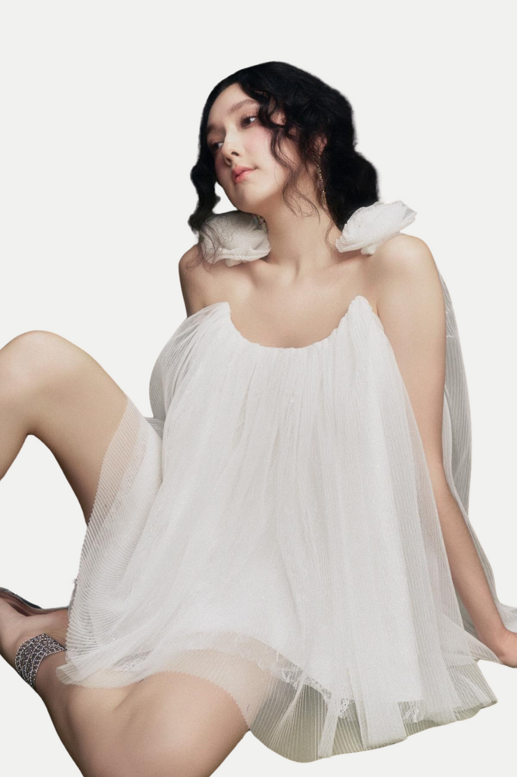 Eorland Floral Chiffon Ruched Mini Dress