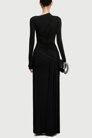 Fiada Draped Long Sleeve Maxi Dress - Black