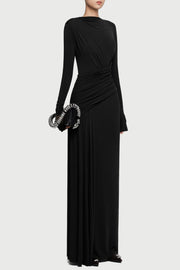 Fiada Draped Long Sleeve Maxi Dress - Black