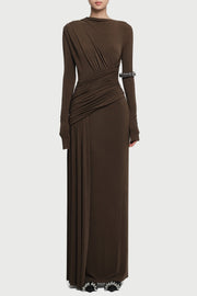 Fiada Draped Long Sleeve Maxi Dress - Brown
