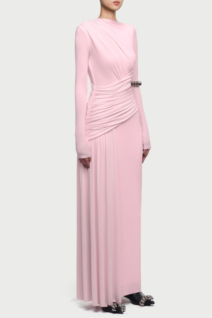 Fiada Draped Long Sleeve Maxi Dress - Pink