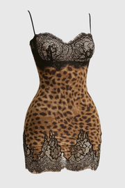 Gannan Lace Leopard Mini Dress
