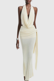 Grisha Halter Draped Backless Maxi Dress - Beige