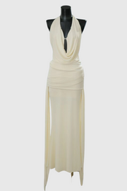Grisha Halter Draped Backless Maxi Dress - Beige
