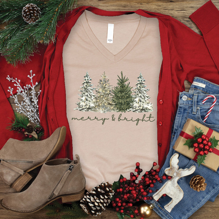 Merry & Bright Trees V-Neck