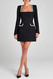 Hilary Embellished Tweed Long Sleeve Mini Dress