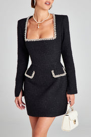 Hilary Embellished Tweed Long Sleeve Mini Dress