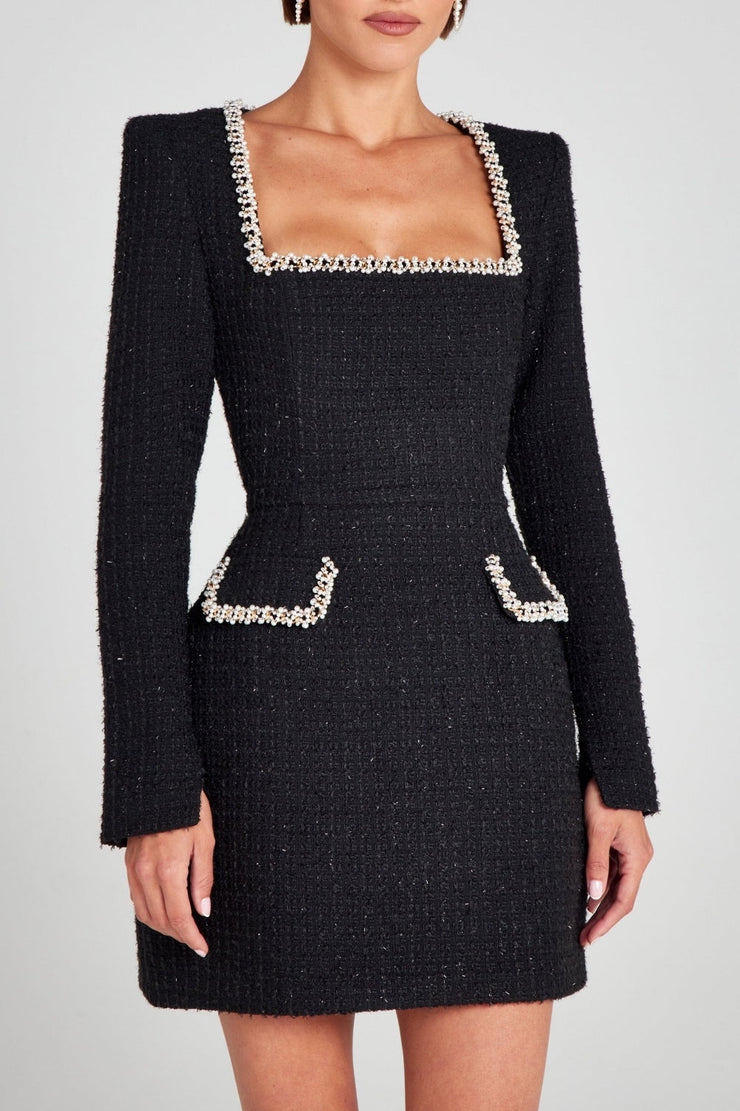 Hilary Embellished Tweed Long Sleeve Mini Dress