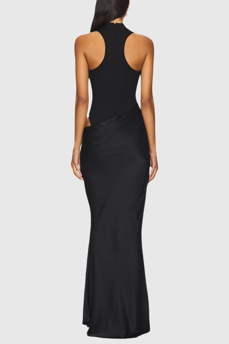 Ilya Asymmetrical Cutout Satin Maxi Dress - Black
