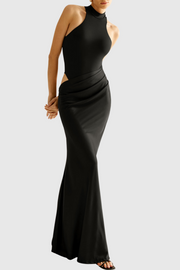 Ilya Asymmetrical Cutout Satin Maxi Dress - Black