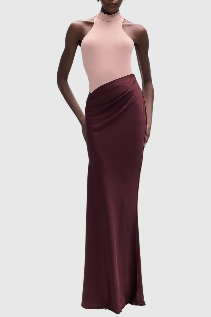 Ilya Asymmetrical Cutout Satin Maxi Dress - Khaki