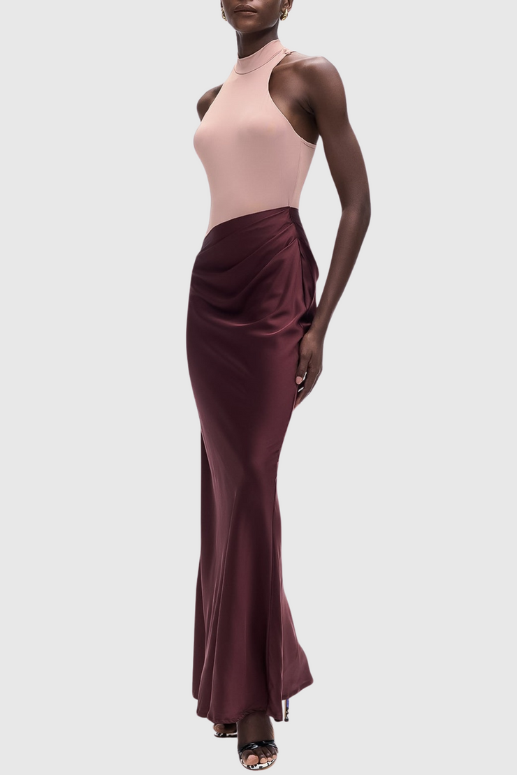 Ilya Asymmetrical Cutout Satin Maxi Dress - Khaki