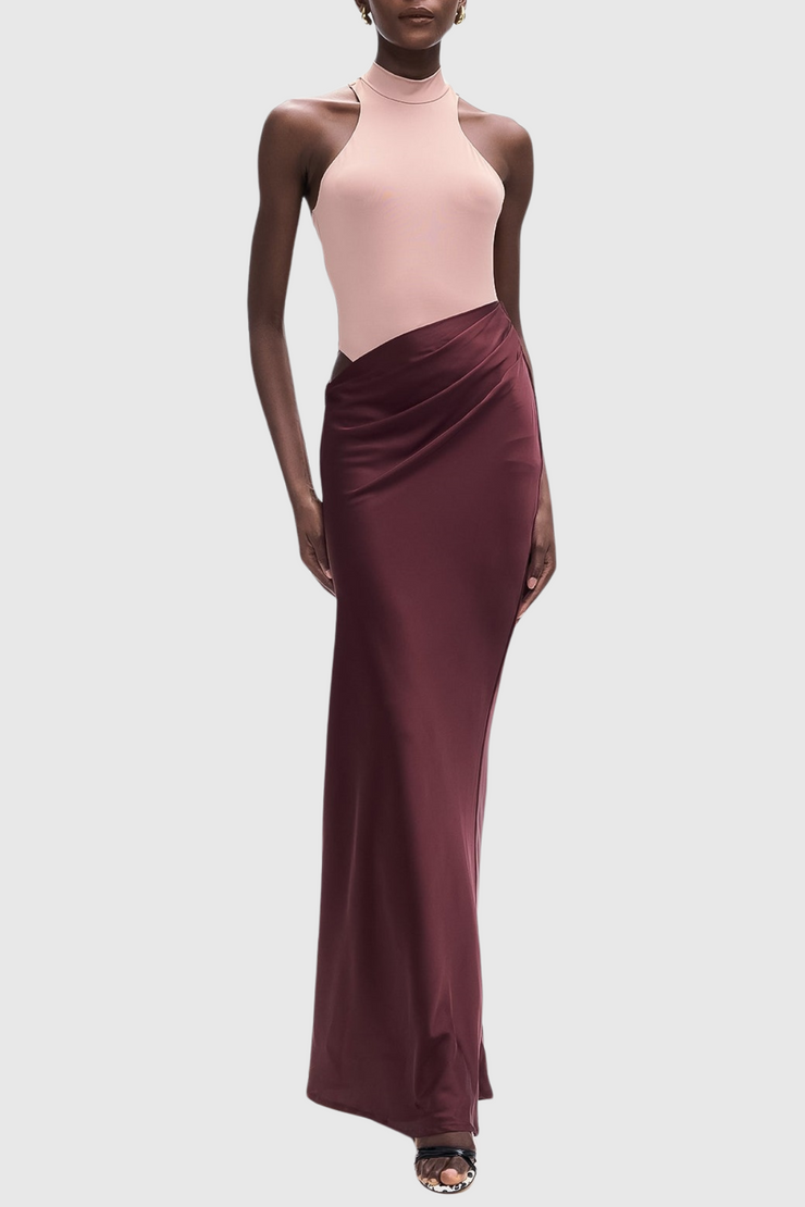 Ilya Asymmetrical Cutout Satin Maxi Dress - Khaki