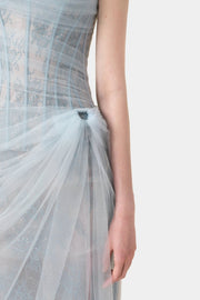 Inina Lace Corset One Shoulder Maxi Dress - Blue