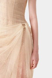 Inina Lace Corset One Shoulder Midi Dress - Beige