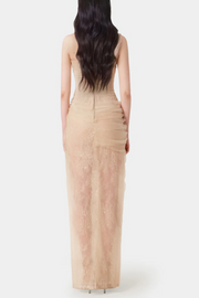 Inina Lace Corset One Shoulder Midi Dress - Beige