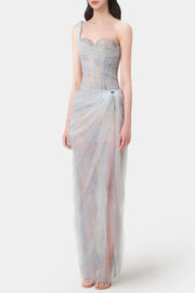 Inina Lace Corset One Shoulder Midi Dress - Blue