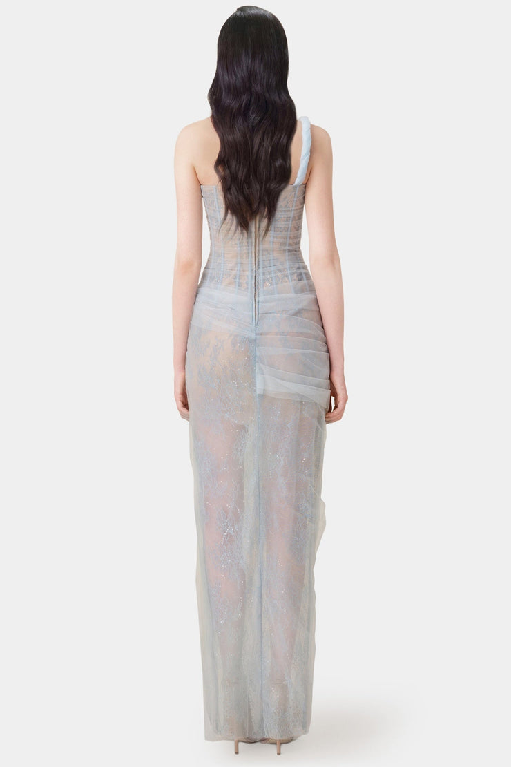 Inina Lace Corset One Shoulder Midi Dress - Blue