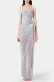 Inina Lace Corset One Shoulder Midi Dress - Blue