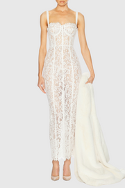 Jalana Lace Corset Midi Dress - White