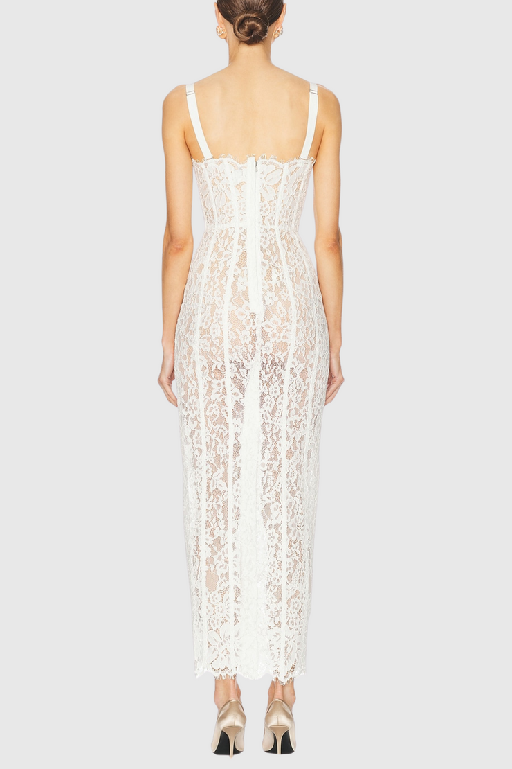 Jalana Lace Corset Midi Dress - White