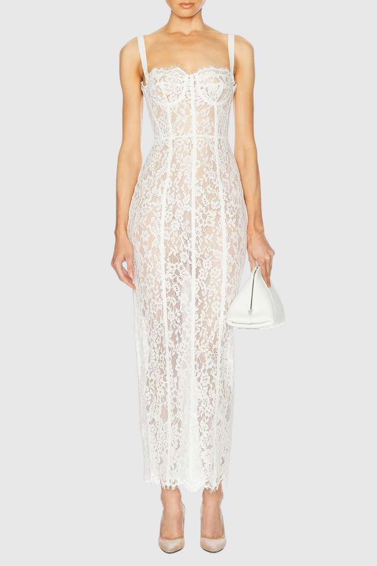 Jalana Lace Corset Midi Dress - White