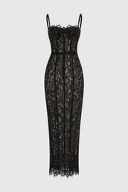 Jalana Lace Corset Midi Dress - Black