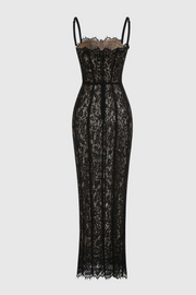 Jalana Lace Corset Midi Dress - Black